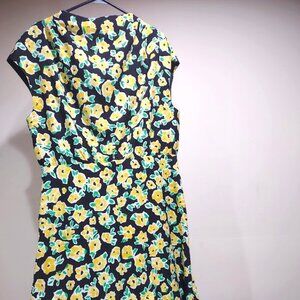 ANN TAYLOR BOLD YELLOW GREEN WATERCOLOR FLORAL PRINT ON BLACK MAXI DRESS SIZE 14